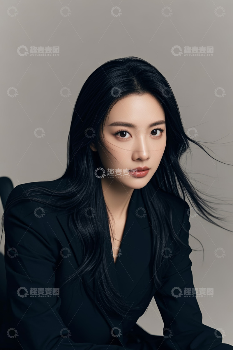 高清大图下载【趣麦麦图】职业女性黑色西装肖像