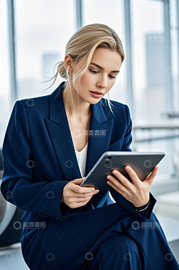 身着正装的女士使用平板电脑