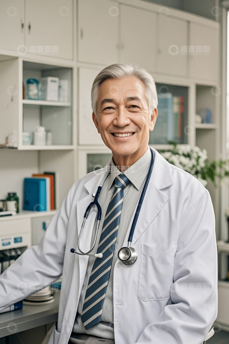 高清大图下载【趣麦麦图】老年男医生医院内微笑形象