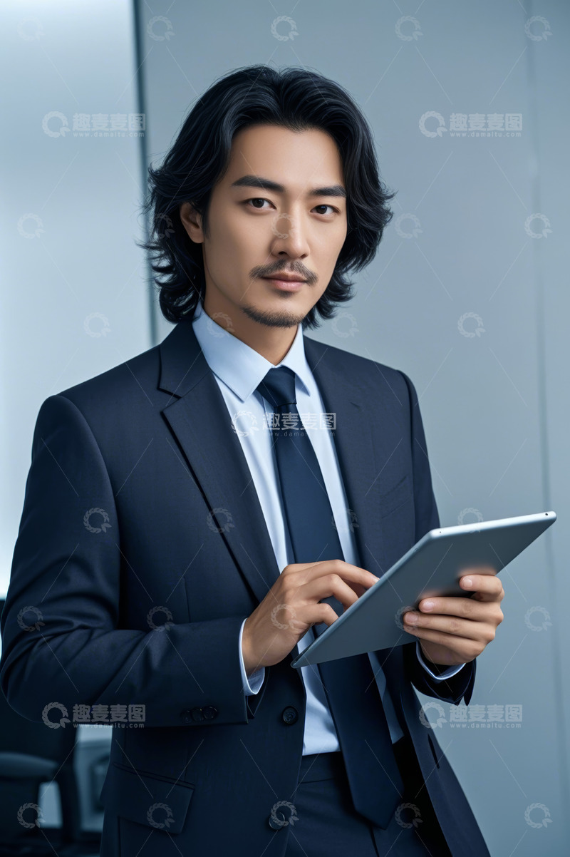高清大图下载【趣麦麦图】商务男士手持平板电脑