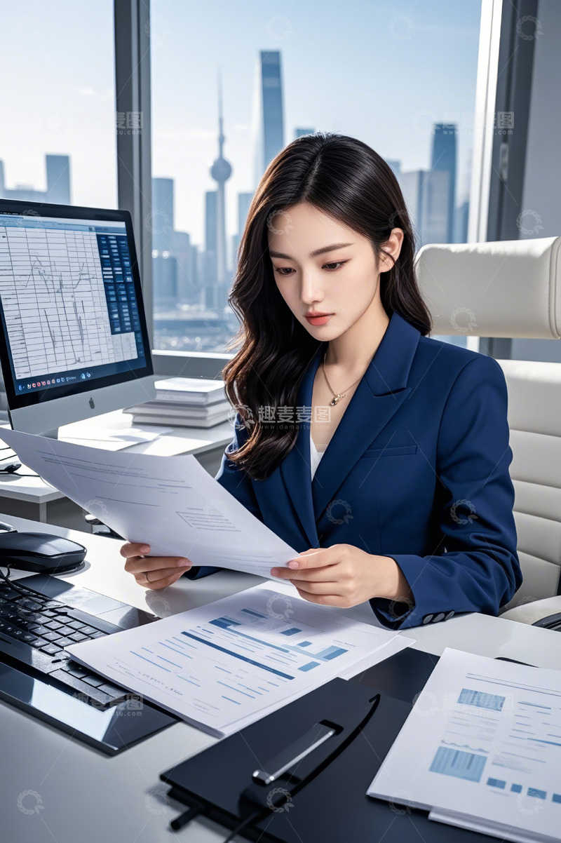 高清大图下载【趣麦麦图】上海职场女性办公查看文件