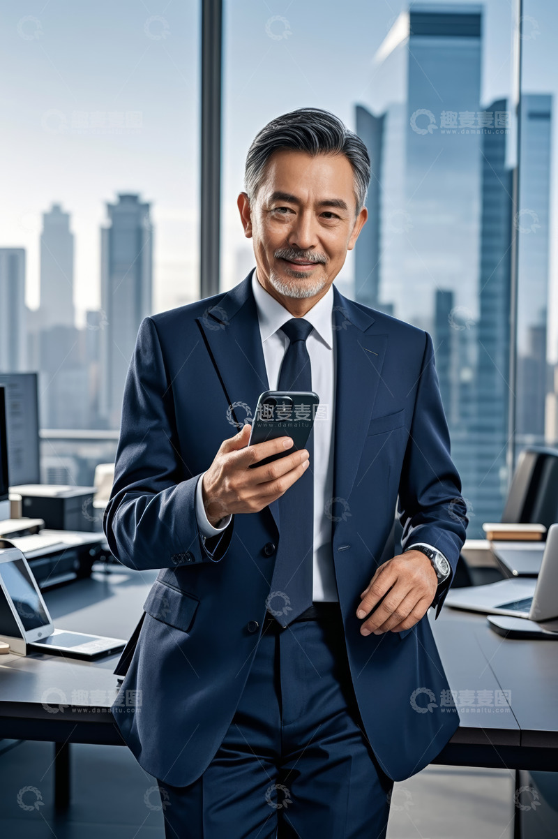 高清大图下载【趣麦麦图】商务男士办公室内手持手机