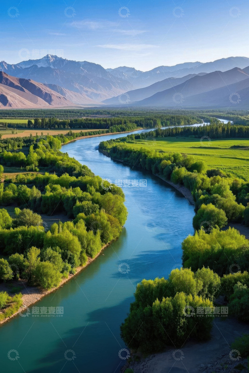高清大图下载【趣麦麦图】河谷自然风光鸟瞰全景