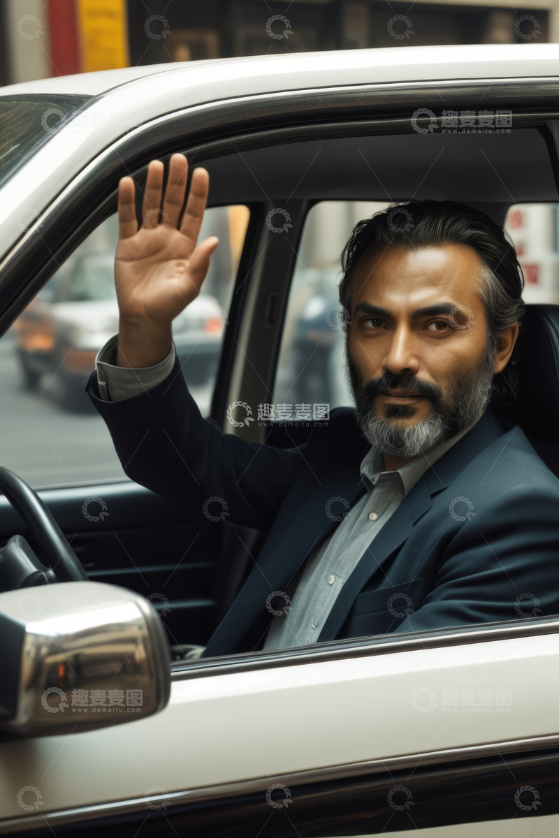 高清大图下载【趣麦麦图】车内商务男士向外挥手