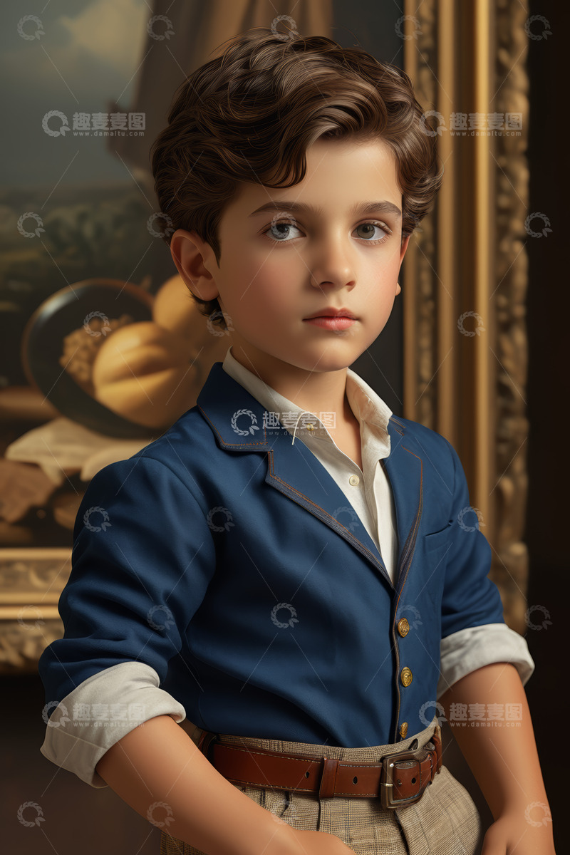 高清大图下载【趣麦麦图】穿着蓝色外套的小男孩肖像