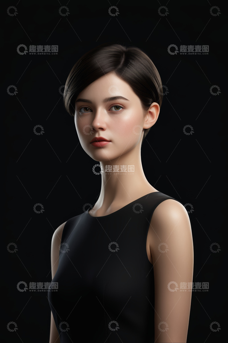高清大图下载【趣麦麦图】年轻女子黑色背景肖像
