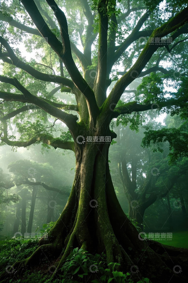 森林中茂盛的巨树景观