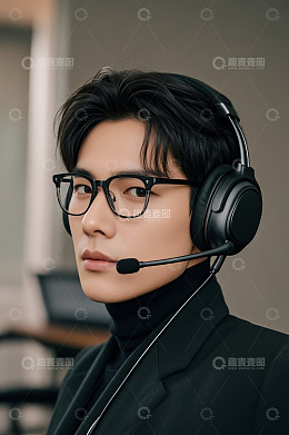 戴耳机戴眼镜的商务男士