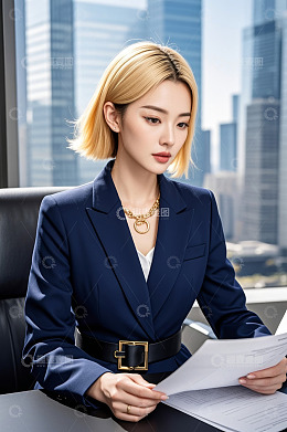 商务女性办公室阅读文件