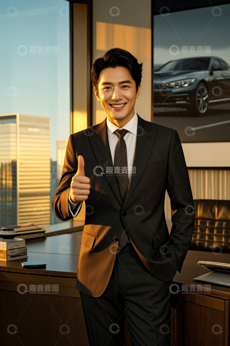 高清大图下载【趣麦麦图】商务男士办公室内竖大拇指