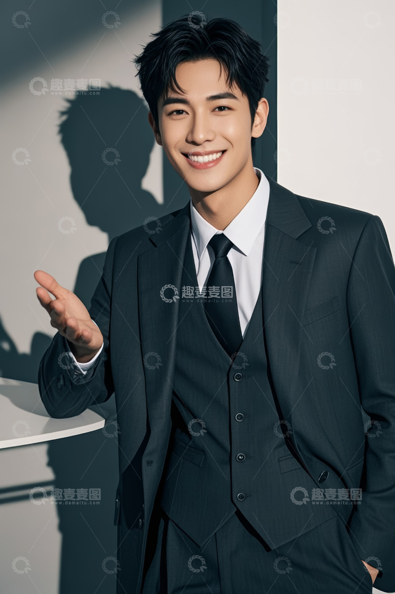 高清大图下载【趣麦麦图】西装男子微笑伸手