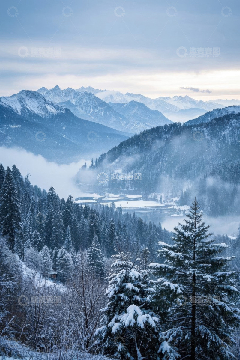 高清大图下载【趣麦麦图】雪山森林雪景自然风光
