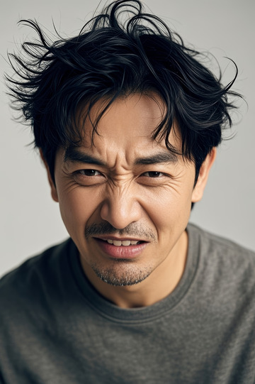 表情搞怪的亚洲男子肖像