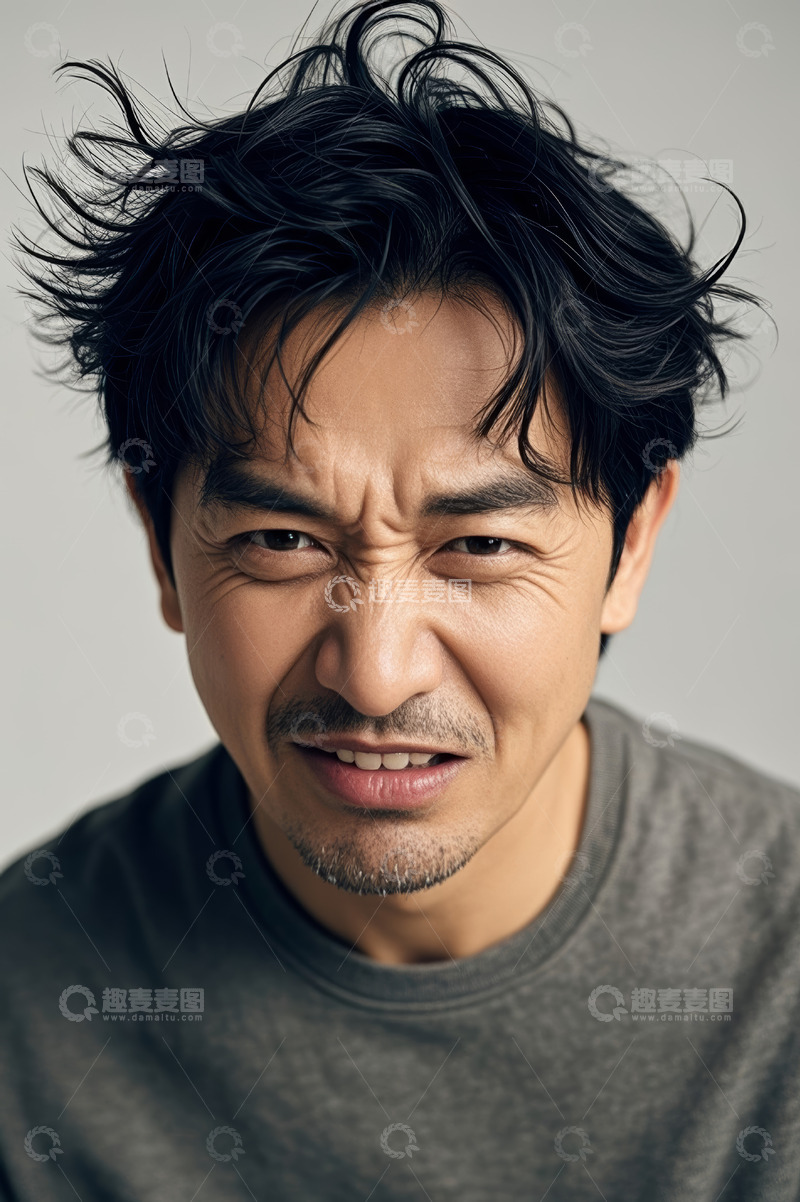 高清大图下载【趣麦麦图】表情搞怪的亚洲男子肖像