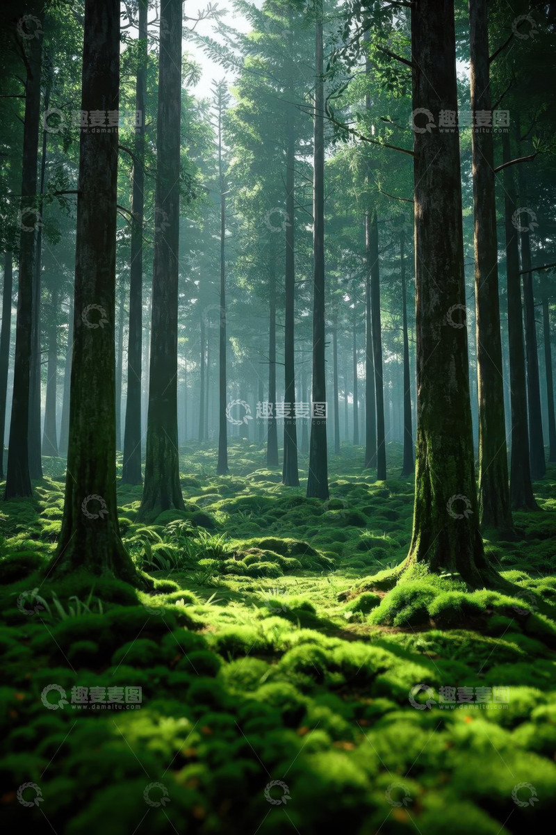 高清大图下载【趣麦麦图】阳光照耀下的静谧森林