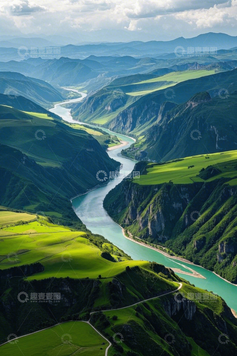 高清大图下载【趣麦麦图】山谷间蜿蜒河流自然风光
