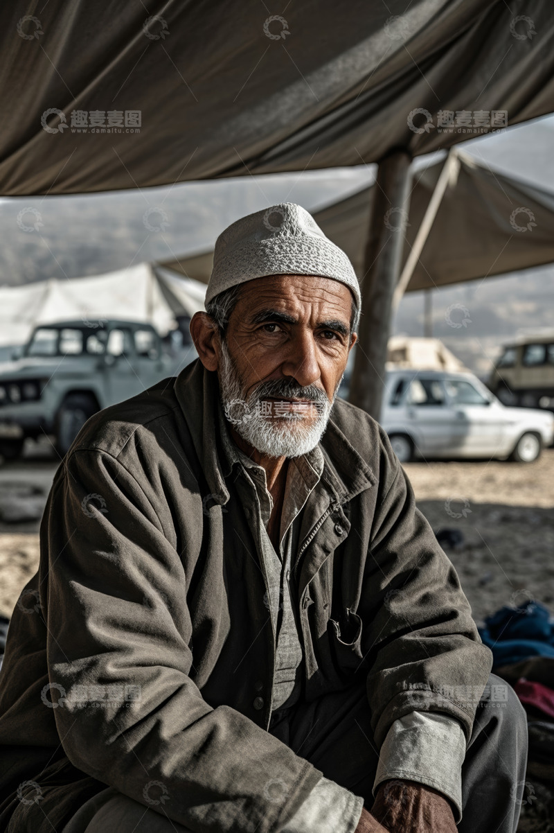 高清大图下载【趣麦麦图】户外坐着的中老年男性肖像