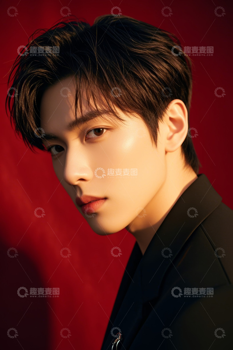 高清大图下载【趣麦麦图】红衣背景下的男性肖像
