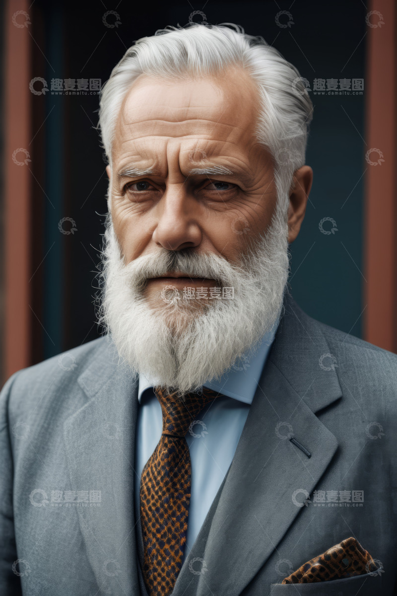 高清大图下载【趣麦麦图】穿着西装的白发老人肖像