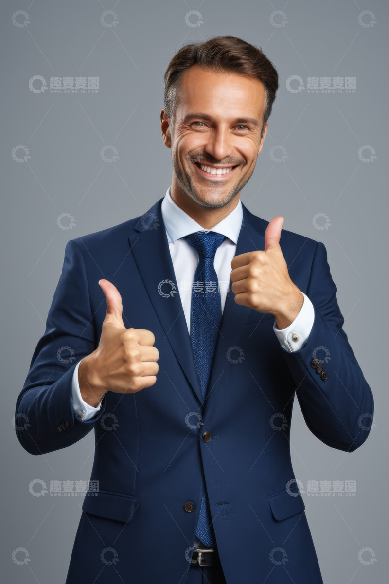 高清大图下载【趣麦麦图】西装男士竖大拇指正面形象
