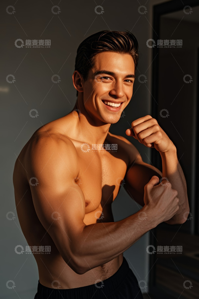 高清大图下载【趣麦麦图】肌肉男士展示健身成果