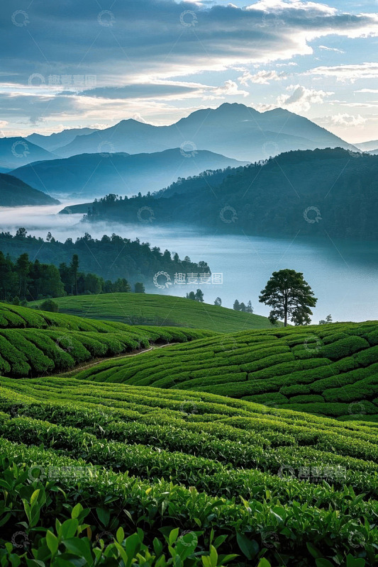 山间茶园自然风光全景