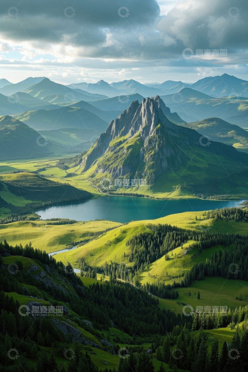 高清大图下载【趣麦麦图】山间湖泊自然风光全景