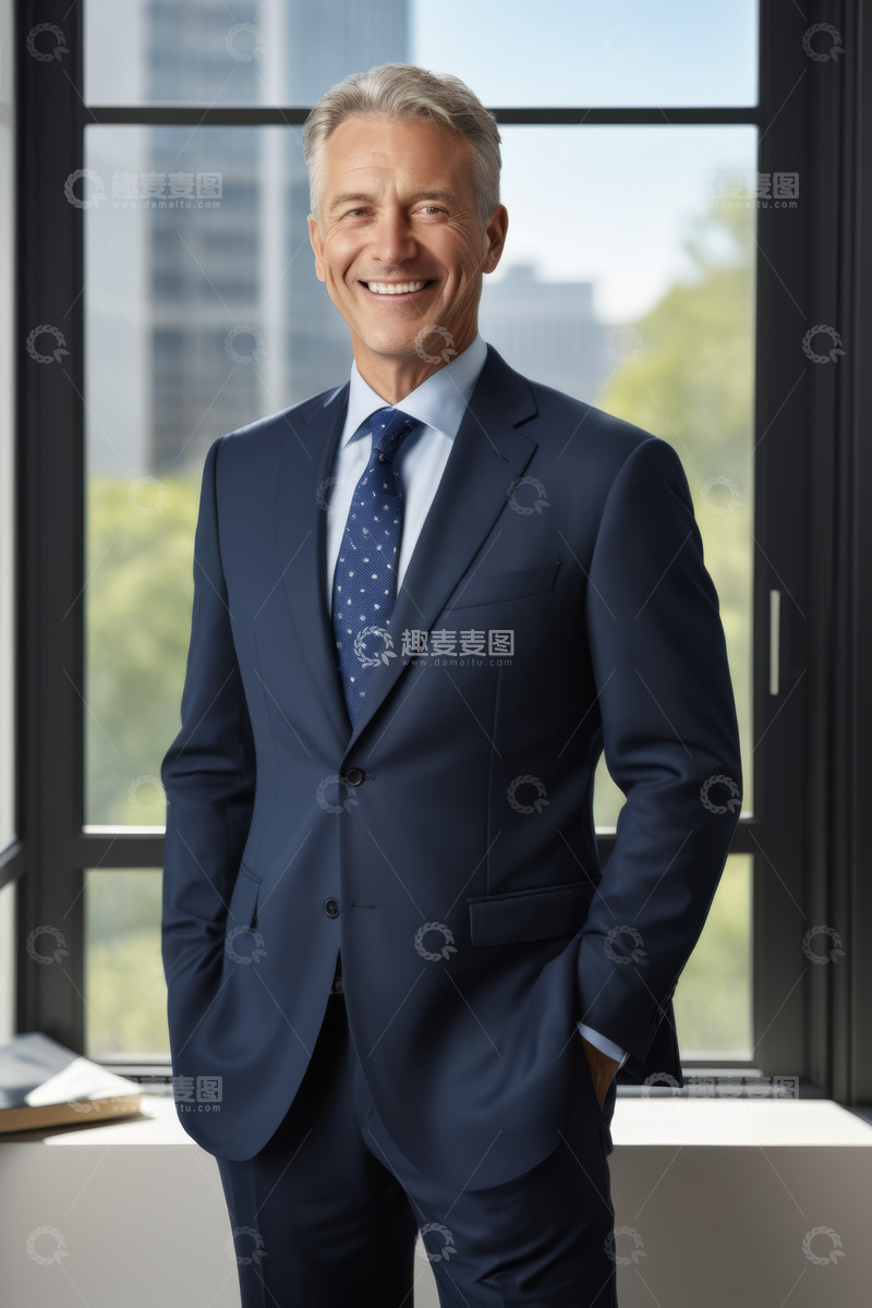 高清大图下载【趣麦麦图】西装男士窗边微笑站立