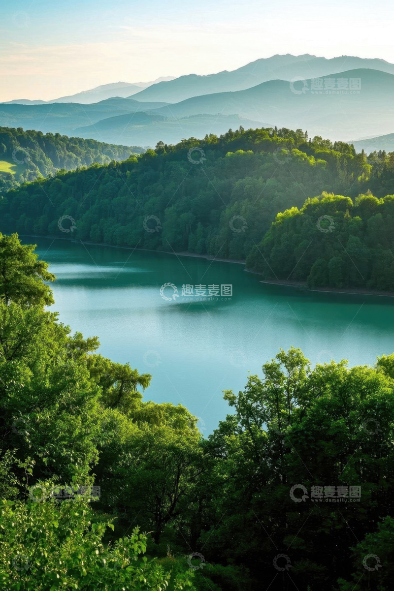 高清大图下载【趣麦麦图】山林间宁静湖泊自然景观