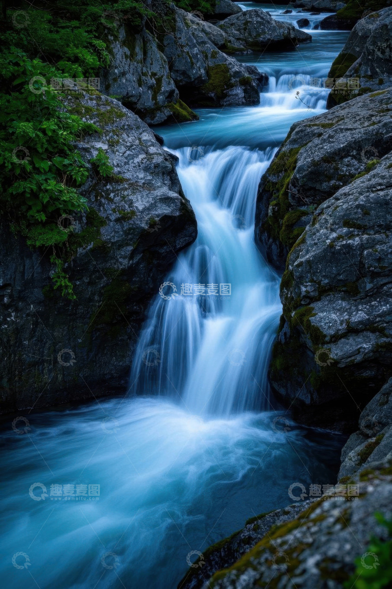 高清大图下载【趣麦麦图】山间溪流小瀑布自然景观