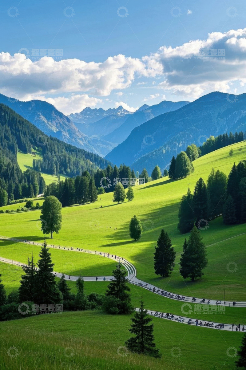 高清大图下载【趣麦麦图】山间草地公路自然风光