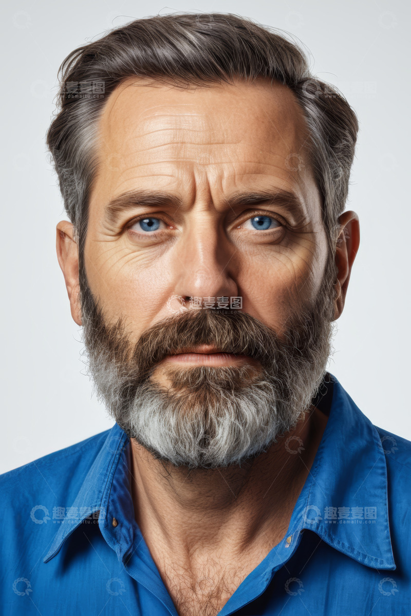高清大图下载【趣麦麦图】中年男子蓝色衬衫正面肖像