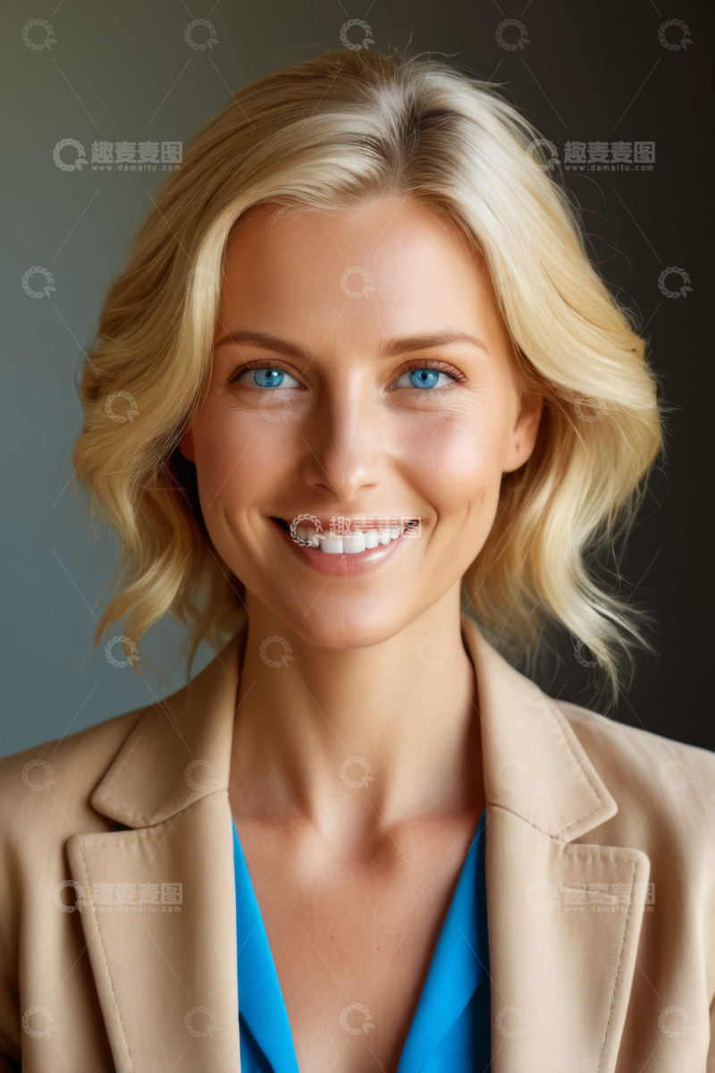 高清大图下载【趣麦麦图】微笑金发女子职业装肖像