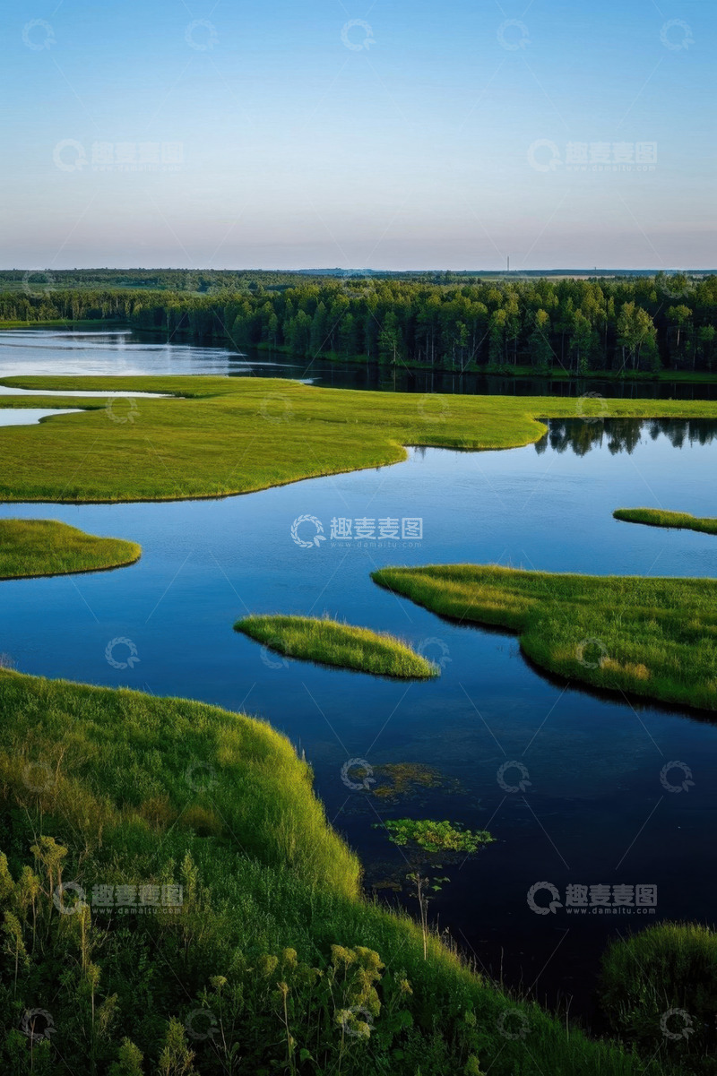 高清大图下载【趣麦麦图】河畔绿色湿地自然风光