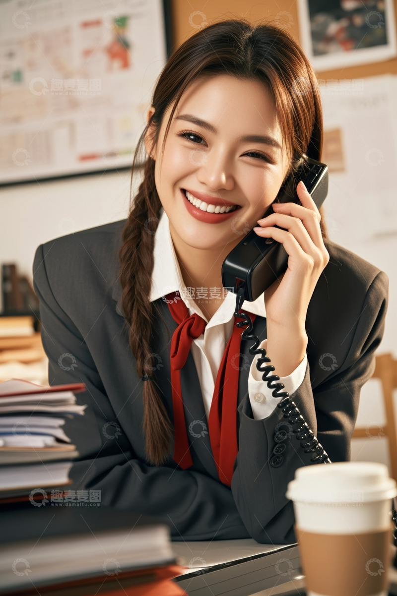 高清大图下载【趣麦麦图】职业女性办公时打电话