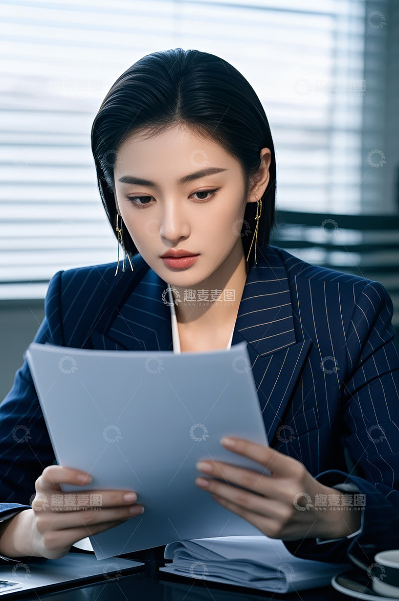 职业女性办公时阅读文件