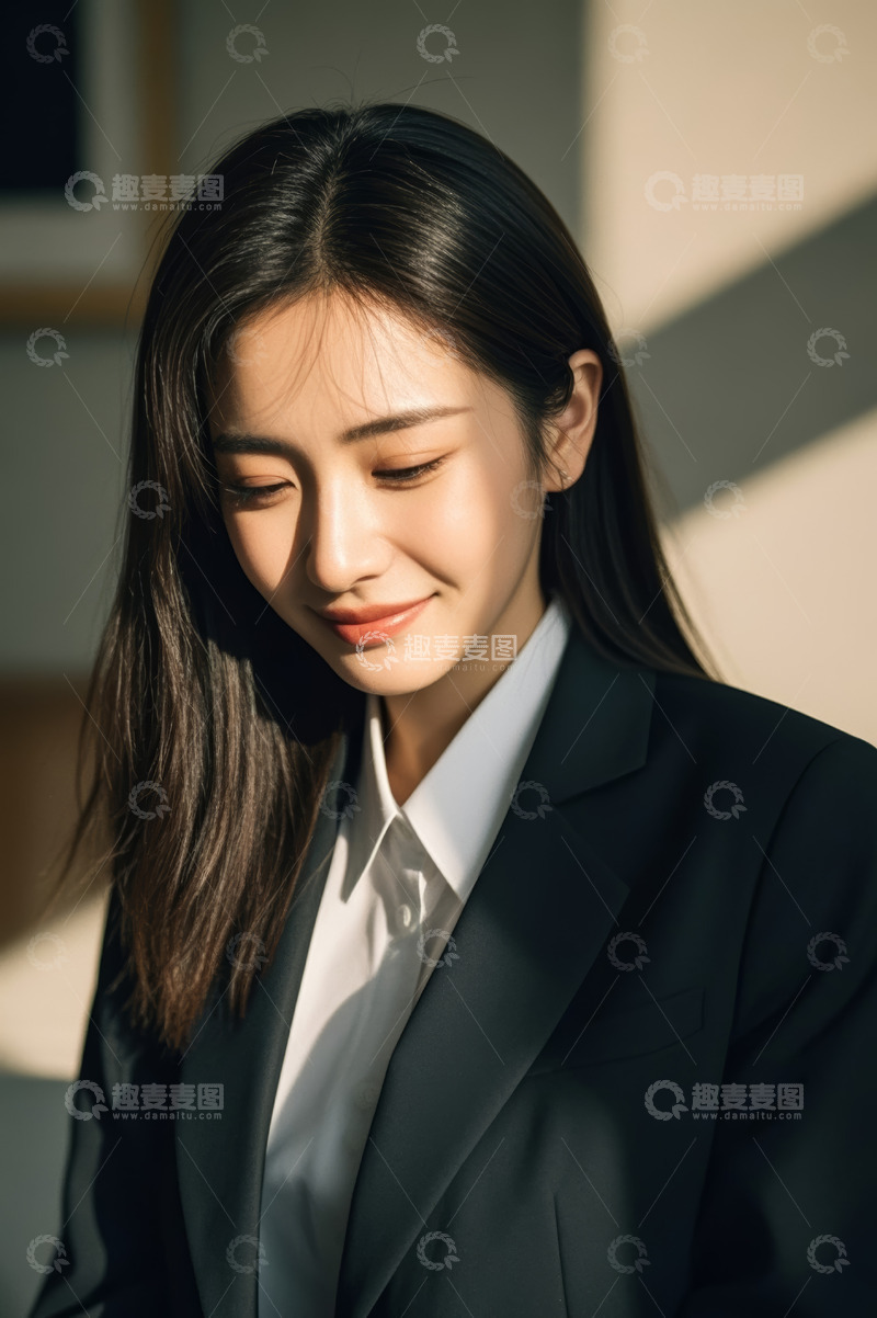 高清大图下载【趣麦麦图】身着西装的亚洲青年女性微笑