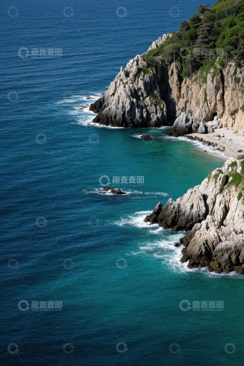 高清大图下载【趣麦麦图】海岸边岩石与蓝色海洋景观