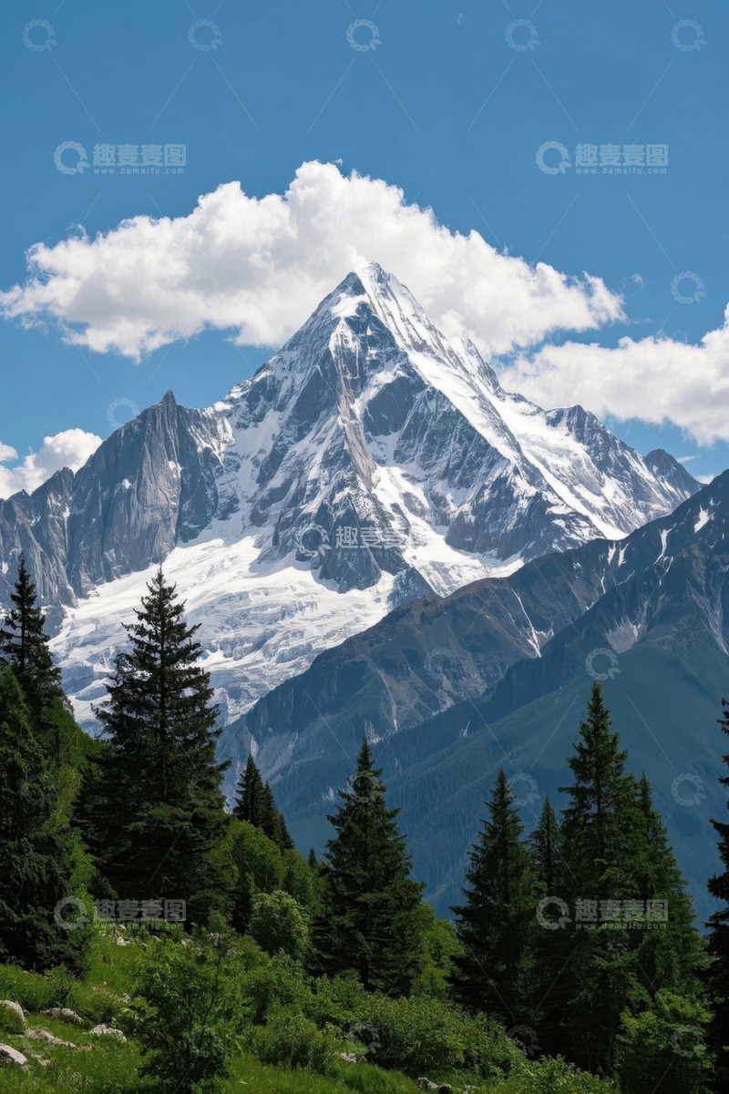 高清大图下载【趣麦麦图】雪山与森林自然风光