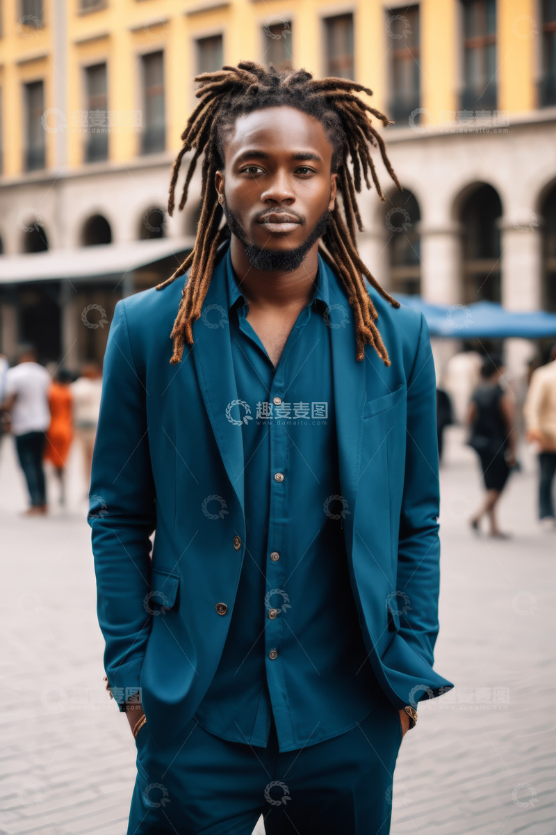 高清大图下载【趣麦麦图】街头身着西装的非洲裔男子