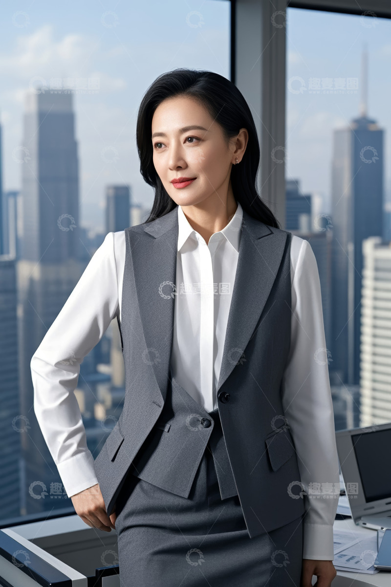 高清大图下载【趣麦麦图】商务女性办公室窗边工作场景