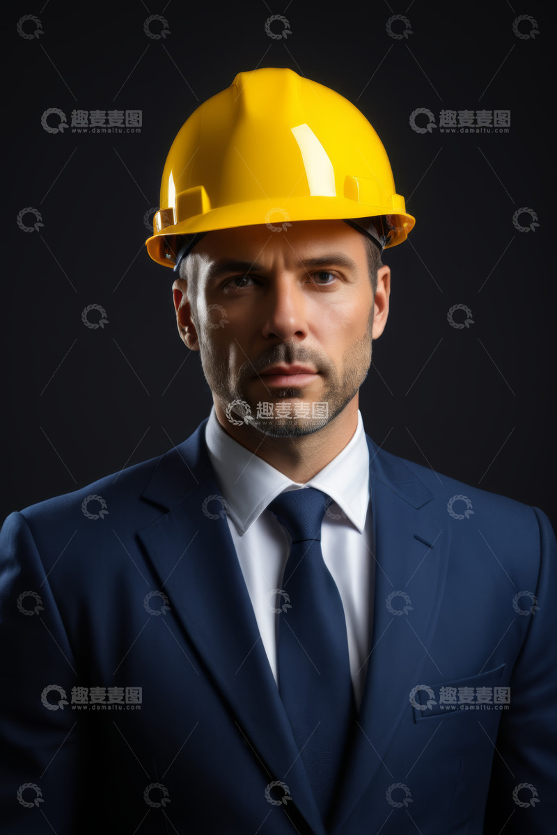 高清大图下载【趣麦麦图】穿西装戴安全帽的男性肖像