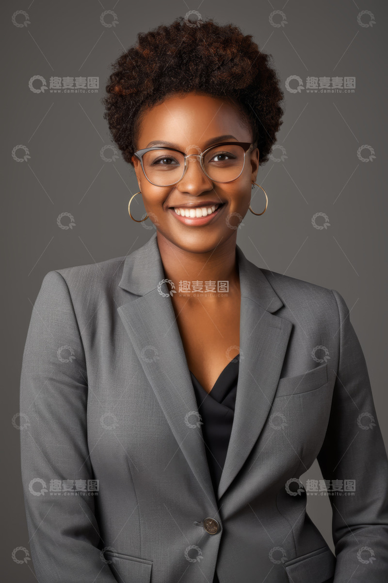高清大图下载【趣麦麦图】微笑的非洲裔女商人肖像