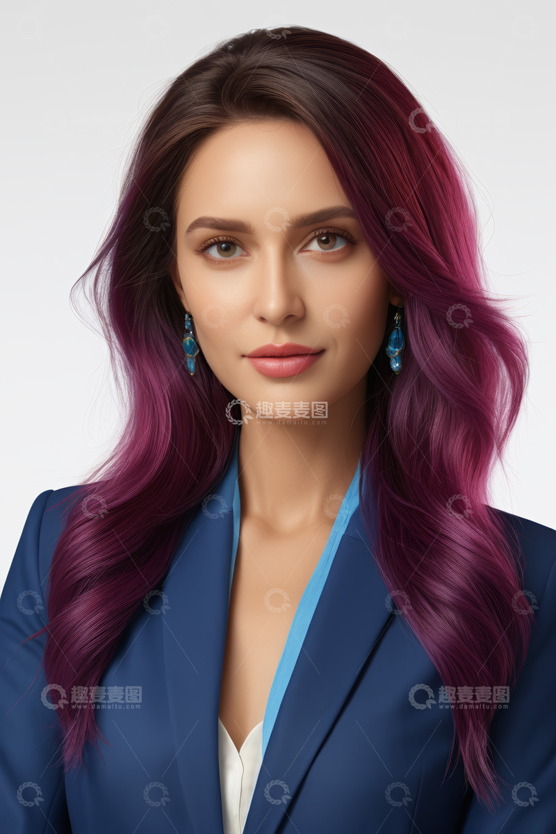 高清大图下载【趣麦麦图】染紫色渐变发的职业女性肖像
