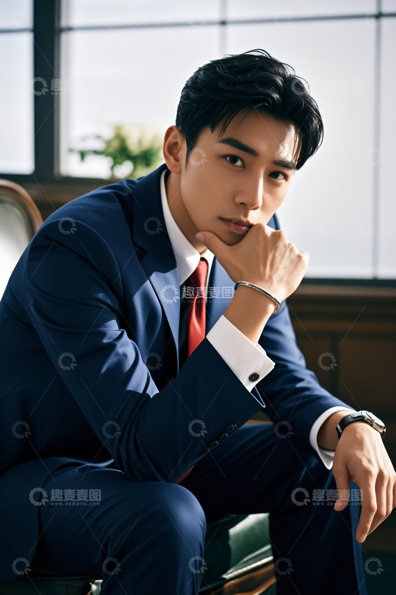 高清大图下载【趣麦麦图】西装男士手托下巴沉思