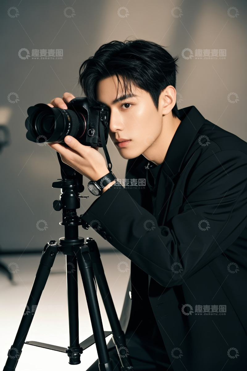 高清大图下载【趣麦麦图】男士使用相机拍照姿态