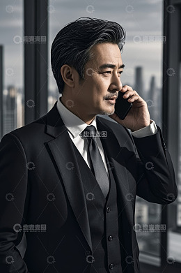 商务男士窗边打电话