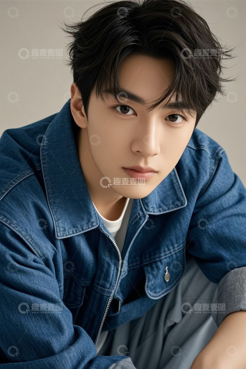 高清大图下载【趣麦麦图】穿着牛仔外套的男士肖像