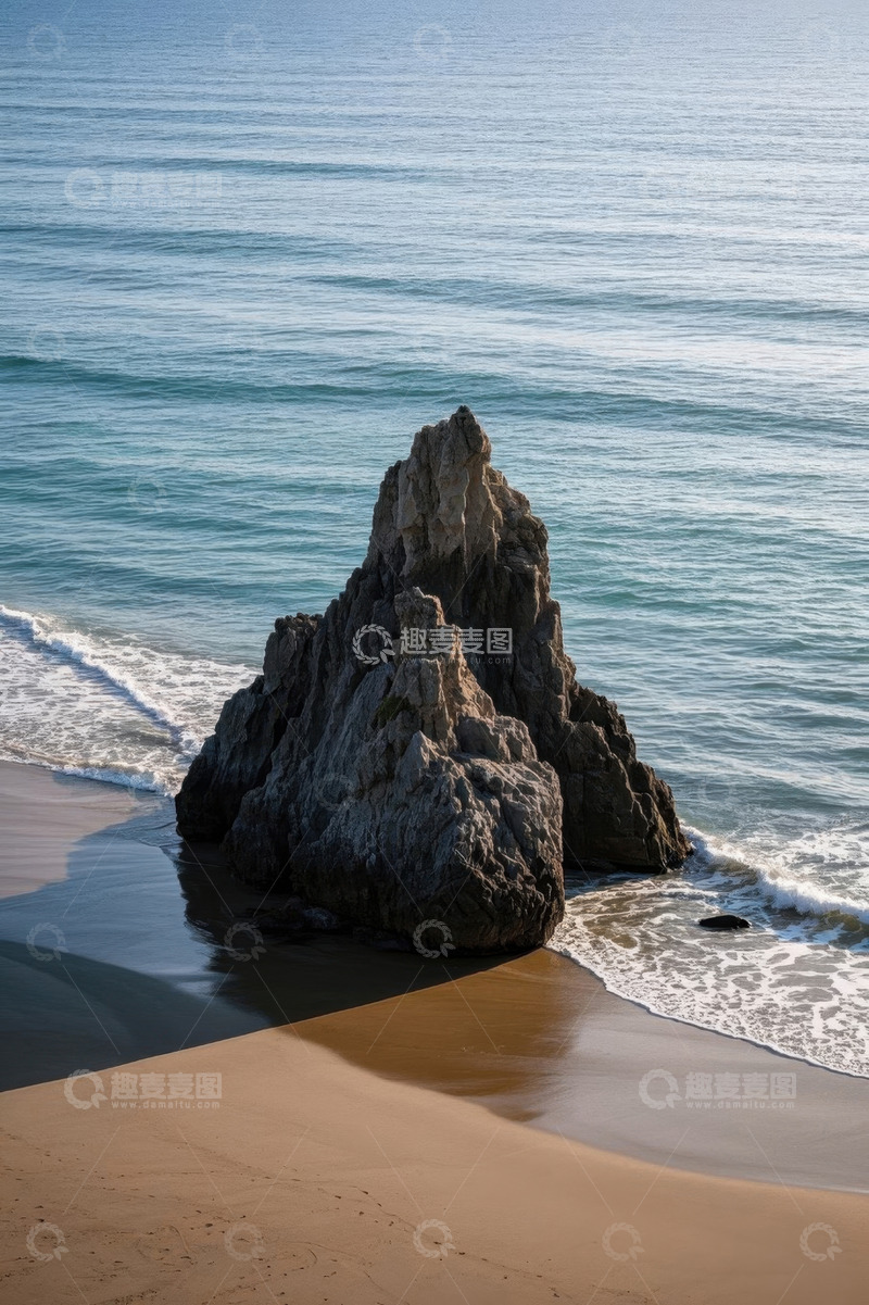 高清大图下载【趣麦麦图】海滩边矗立在海水中的岩石