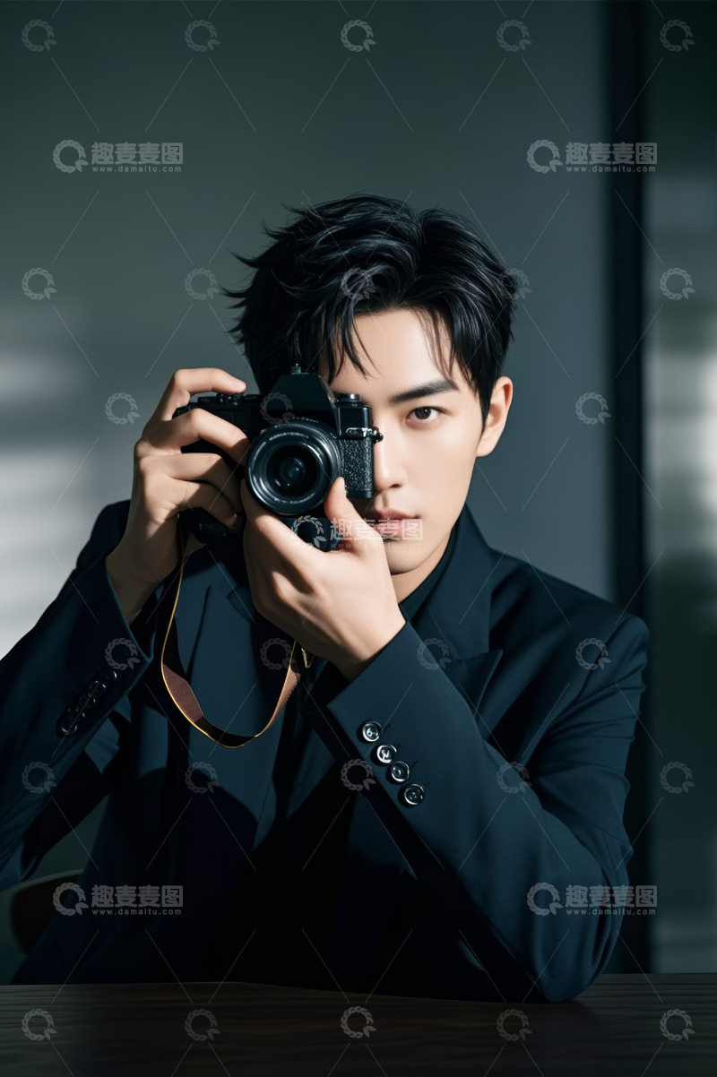 高清大图下载【趣麦麦图】男性手持相机专注拍摄